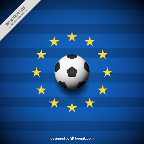 drapeau europeen et ballon de foot