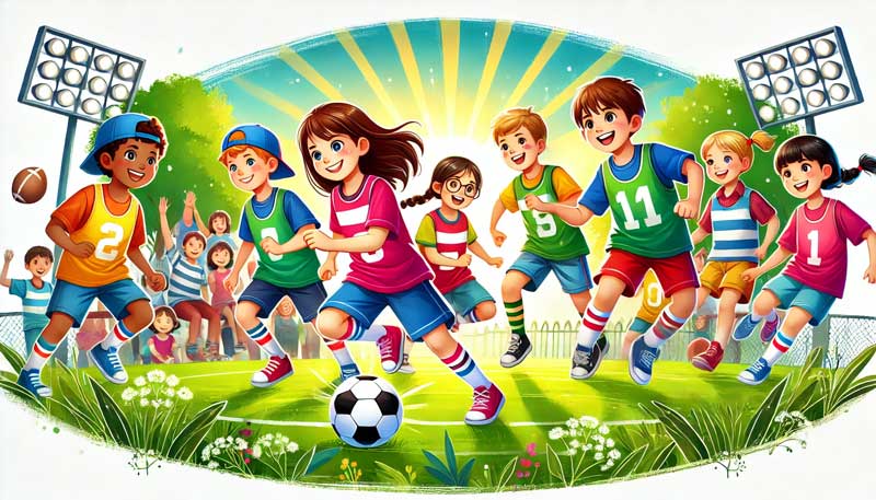 enfant pratiquant un sport collectif en plein air
