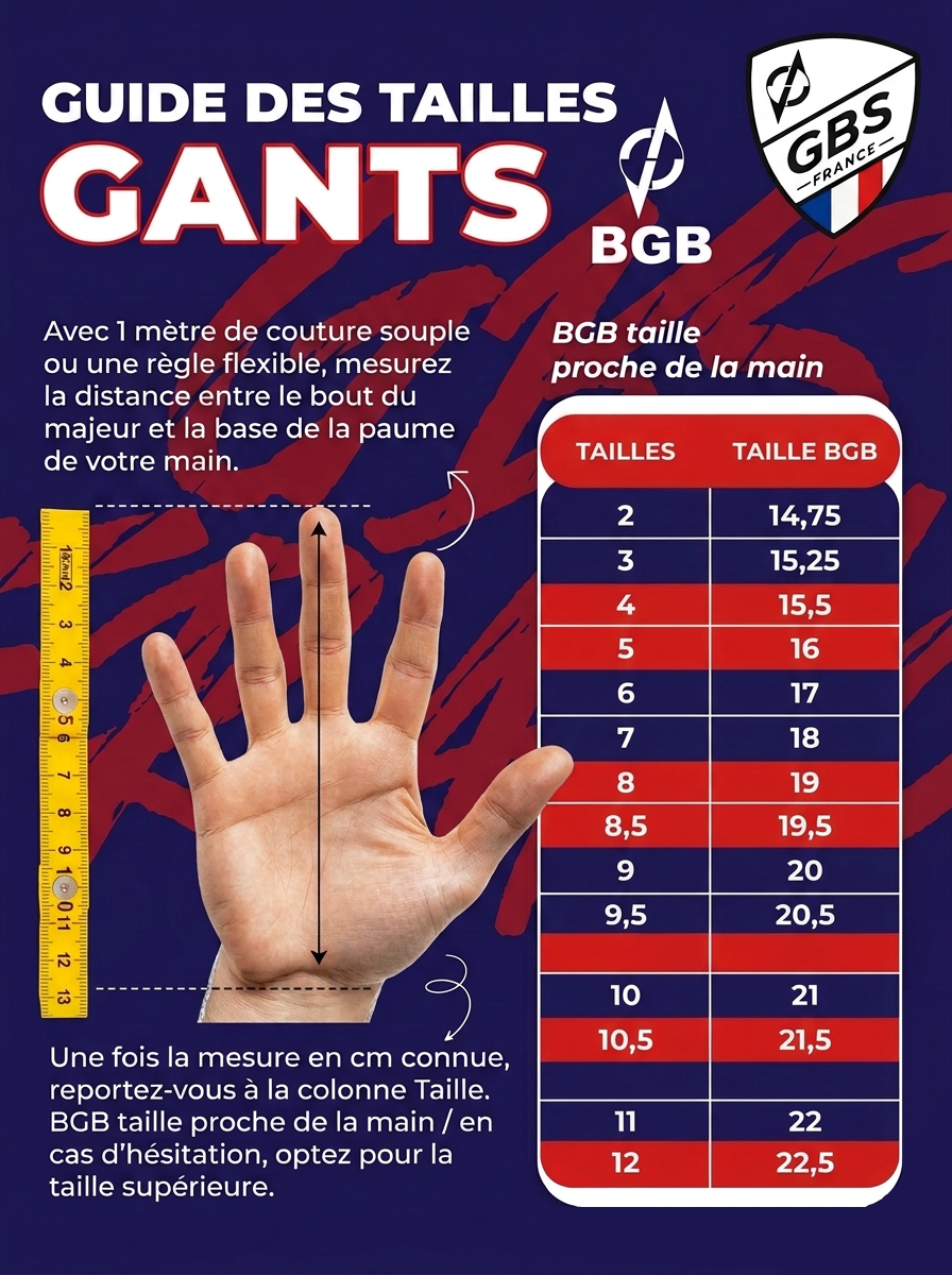 Guide des tailles gants de gardien BGB