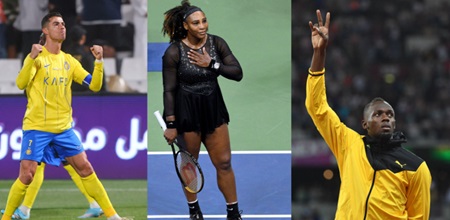 Cristiano Ronaldo, Serena Williams et Usain Bolt